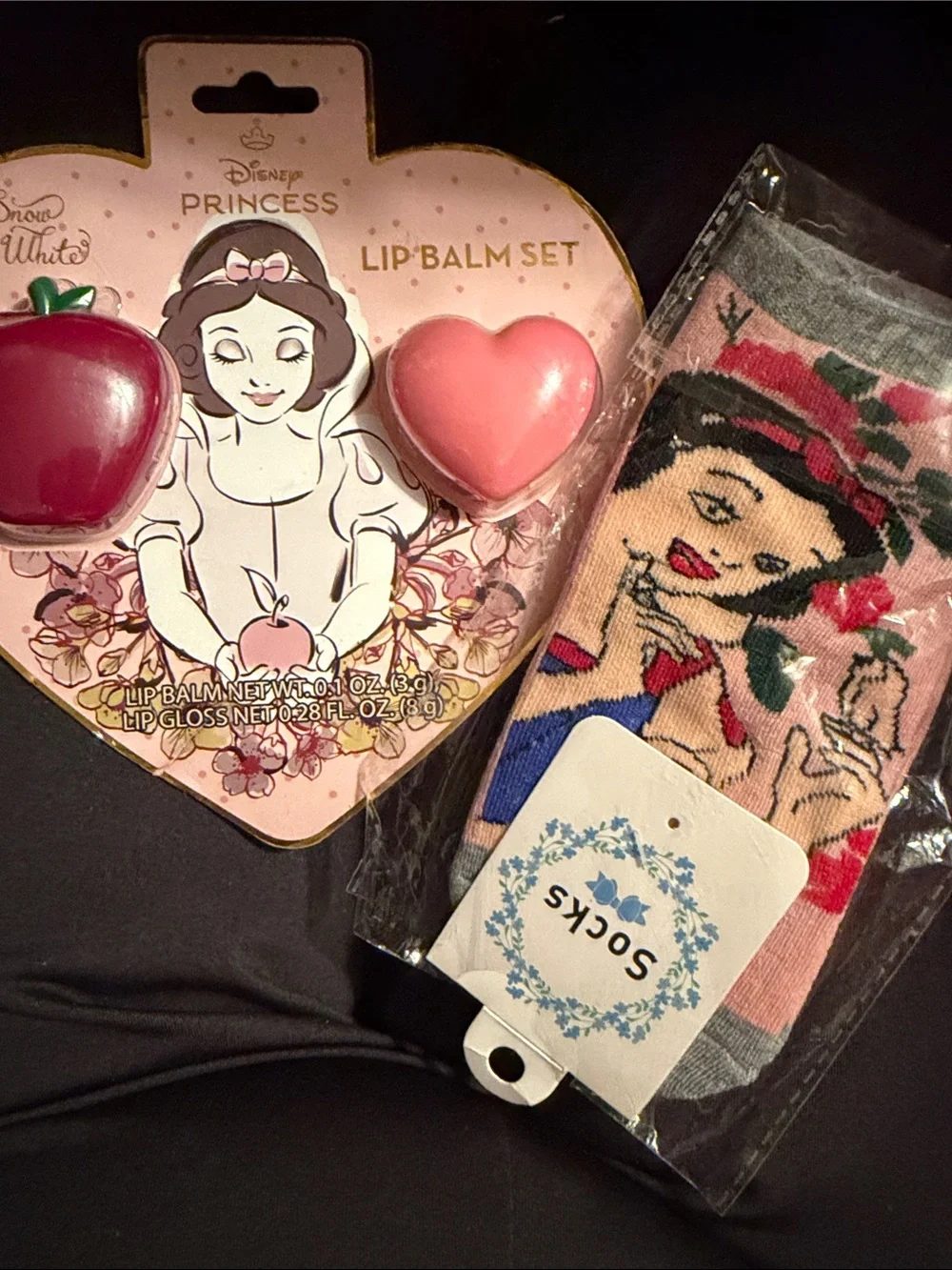 Disney Snow White Lip Balm & Character Socks - Pink, Red, Peachn